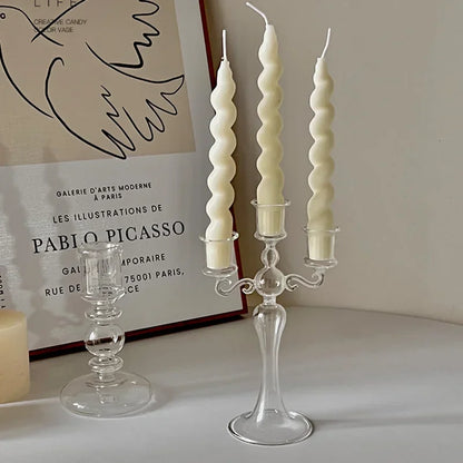 3 Heads Retro Transparent Candlesticks Taper Candle Holders Tall Candlesticks Decoration Party Glass Home Decor Wedding Decor