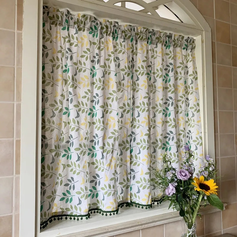 American curtains short curtain semi-blackout cotton linen pastoral bay window kitchen curtains for bedroom занавески