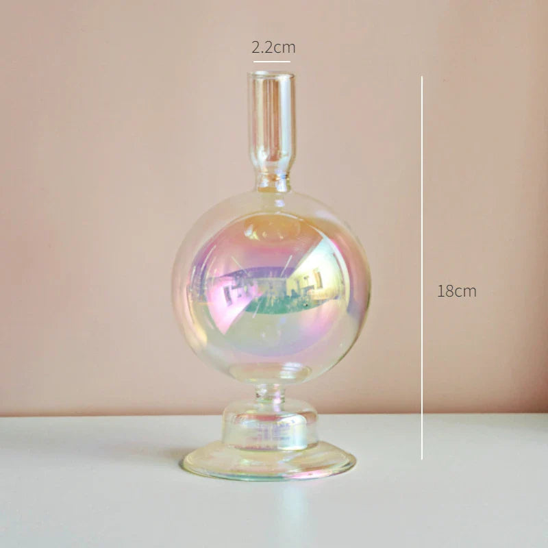 Glass Candle Holder Home Decor Nordic Rainbow Vase Flower Table Living Room Decoration Candlestick Holder for Wedding