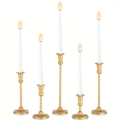 Ikeehome  Gold Candlestick Holders Set Of 5, Wedding Birthday Candlelight Dinner Table Centerpiece, Halloween And Christmas Decorations
