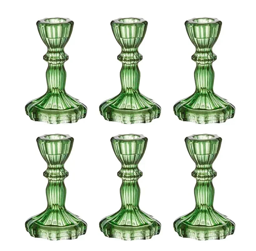 6pc Crystal Candle Holders Centerpiece for Table Dinning Party Wedding Decorations Glass Taper Candlestick Holders Set Bulk