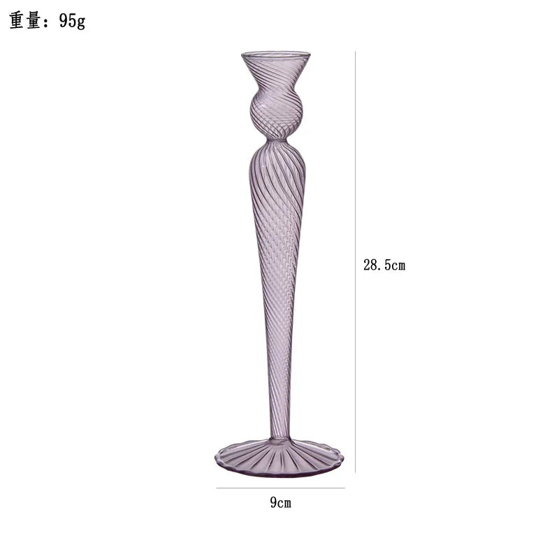European Style Hand Blown Lilac Glass Candle Holder High Quality Decorative Wedding Table Centerpiece Party Decor Candlestick