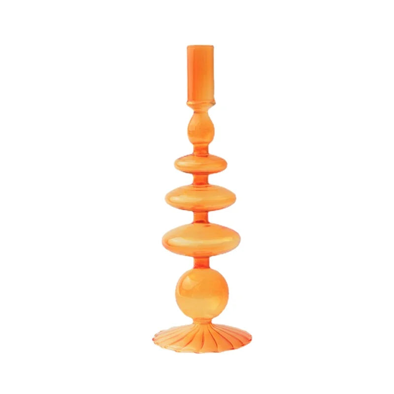 Nordic Orange Glass Taper Candle Holder Creative Home Decor Wedding Party Dinner Candlelight Decoration Living Room Candlestick
