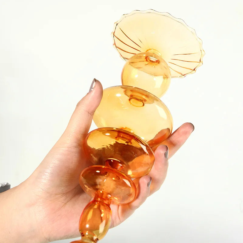 Nordic Orange Glass Taper Candle Holder Creative Home Decor Wedding Party Dinner Candlelight Decoration Living Room Candlestick