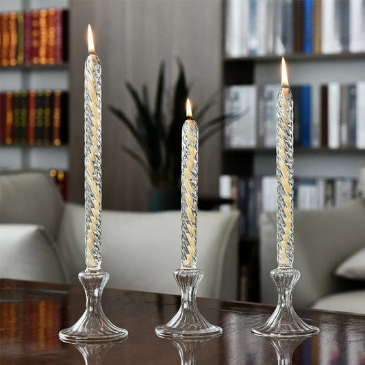Rotate Transparent Glass Candle Holder Smokeless Glass Oil Lamps Candlestick Wedding Decor Romantic Candlelight Dinner Ornaments