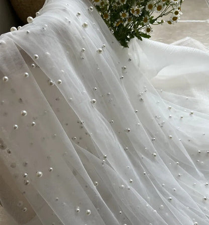 Elegant Wedding Birthday Party Pearl Tablecloth Decor Tulle Cake Dessert Buffet Table Cover Stylish Backdrop Curtain Photo Prop