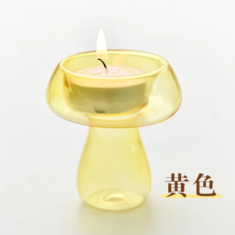 Creativity Mushroom-Shaped Candle Holder Glass Candlesticks Cute Room Decoration Desktop Ornament Home Decoration Ambiance Gifts