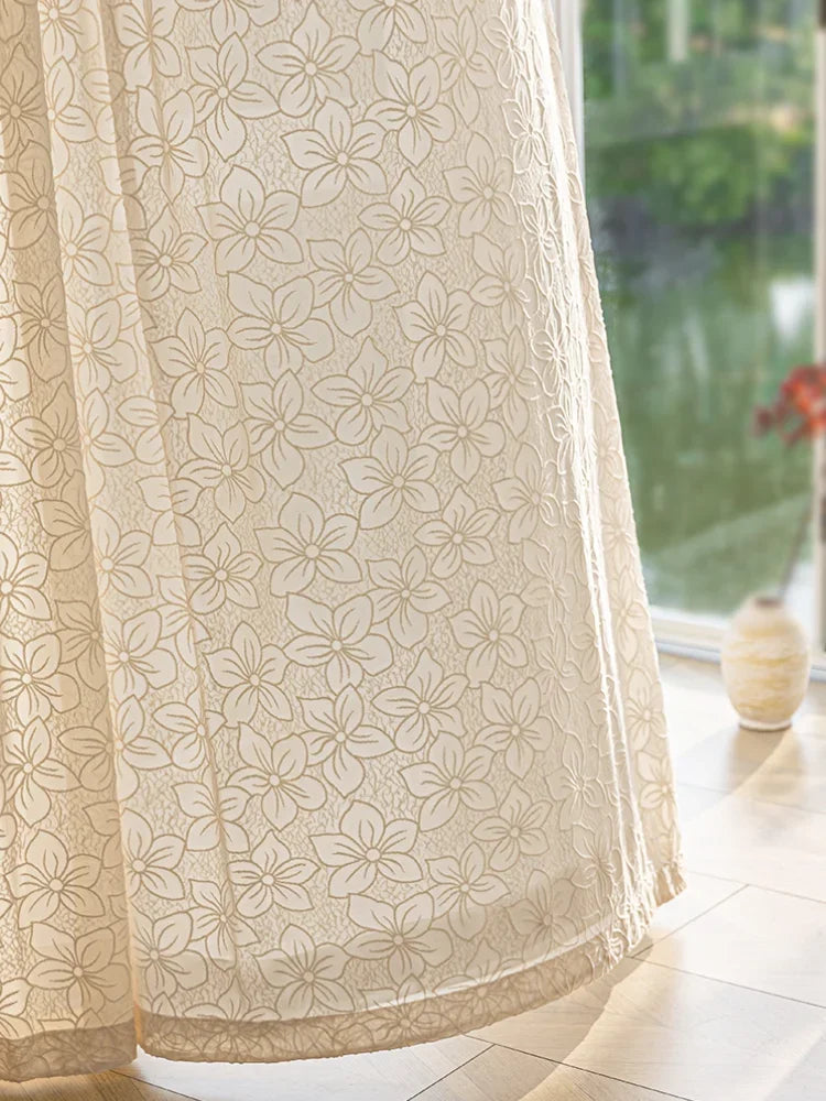 French Style Living Room Curtain Cream Beige Bedroom Decorative Curtains Floral Pattern Light-transmitting Study Curtains IG 커튼