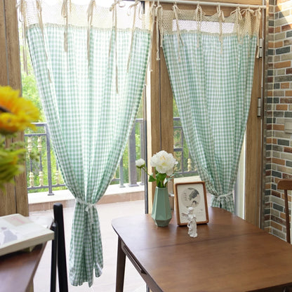 American rural green grid half curtain window bathroom door curtain custom for cabinet coffee