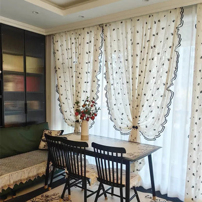 Black Embroidered Lace Rose Window Screen Embroidered Curtain with Lace Partition, Transparent But Not Transparent Curtains