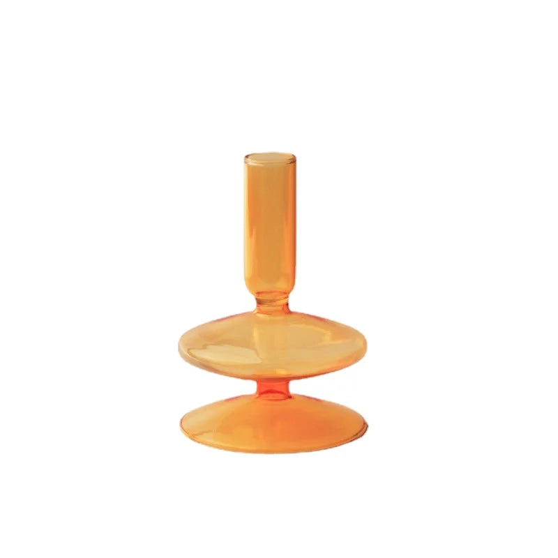 Nordic Orange Glass Taper Candle Holder Creative Home Decor Wedding Party Dinner Candlelight Decoration Living Room Candlestick