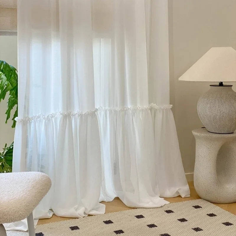 French Skirt Special Design White Sheer Curtains For Princess Rooms, Dust-proof Partition Curtains, Tulle Curtains For Windows