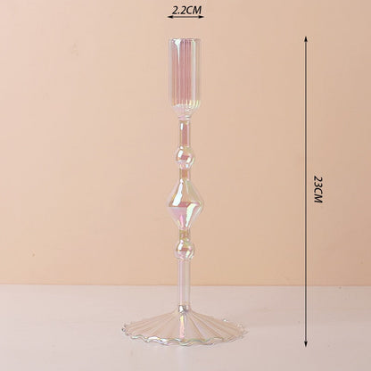 Luxury Iridescent Candle Holders Decor for Table Nordic Rainbow Vase Flower Home Decoration Glass Candlestick Wedding Centerpiec