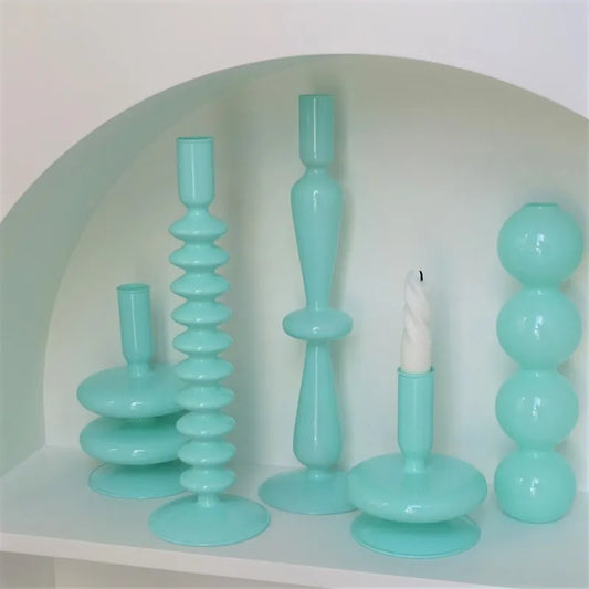 European Jade Color Candle Holders Simple Wedding Decoration Living Room Decor Home Vase Table Candlestick Holder Candle Stand