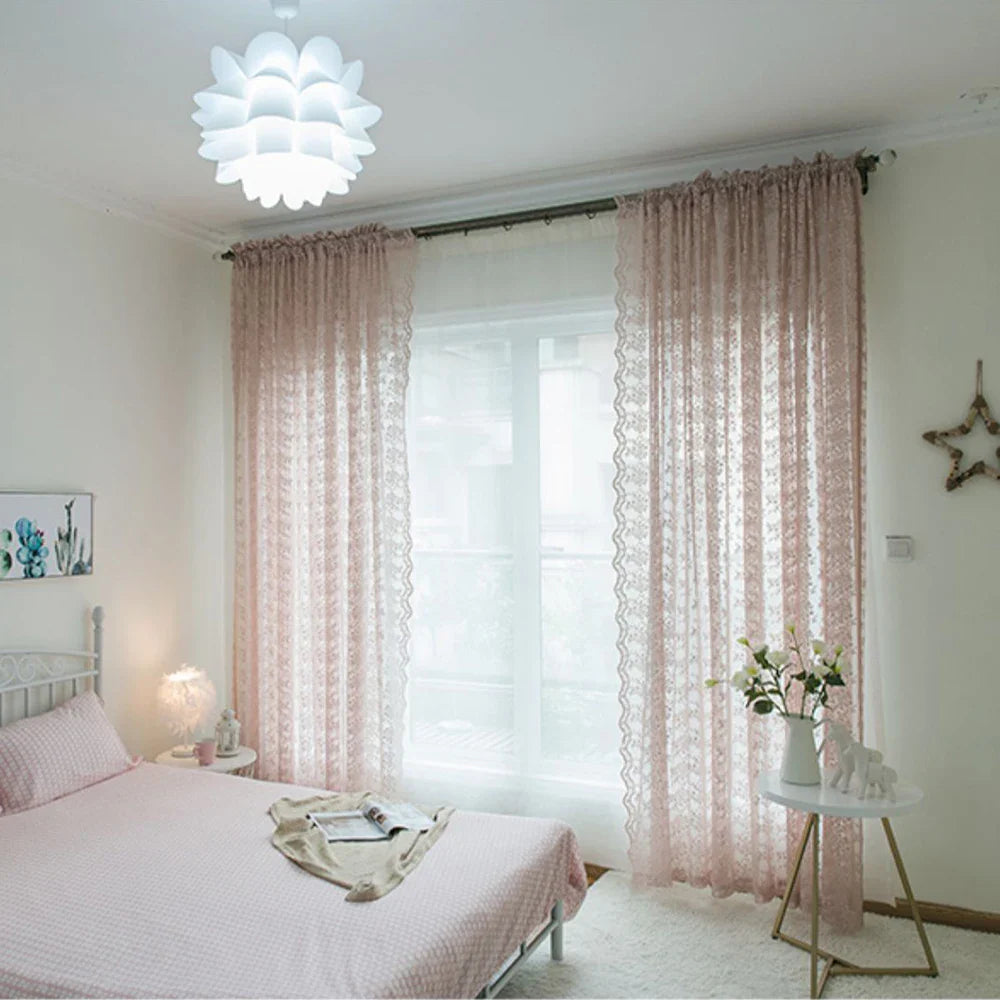 2PCS French Rustic Lace Pink Sheer Curtain For Luxurious Living Room, Princess Room, Balcony Drapes,Home Window Curtains