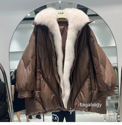 Fashion Fox Fur Winter Women Goose Down Jacket Coats