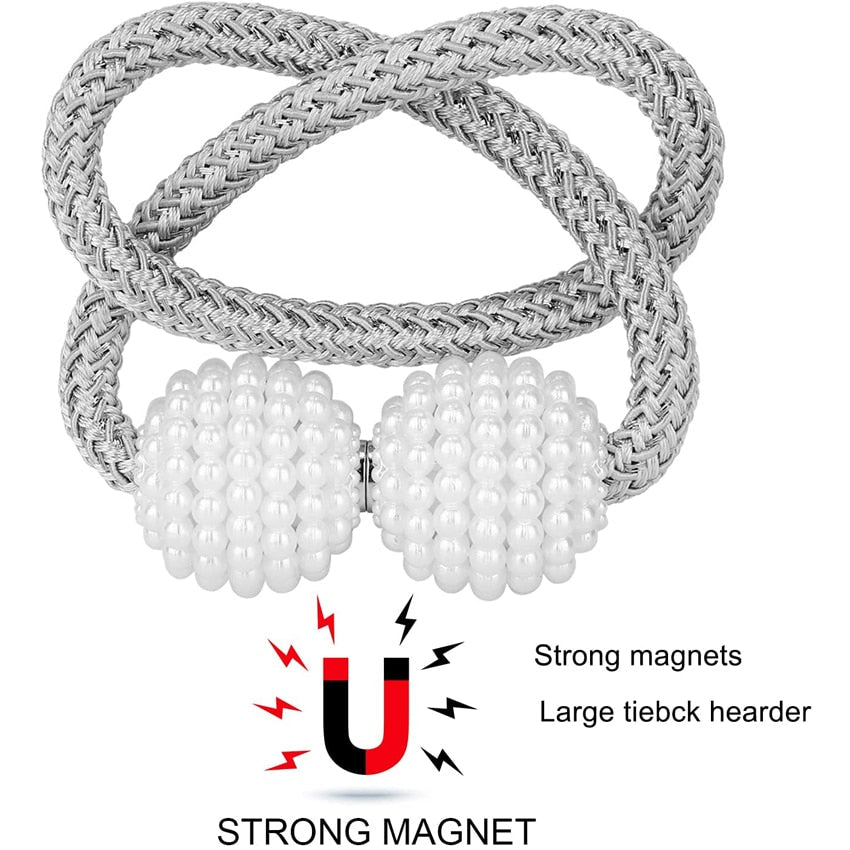 Magnetic Curtain Tiebacks Pearl Ball Home Curtain Buckle European Decoration Weave Clips Rope Straps Holder for Big Drapries