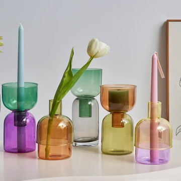 Glass Candle Holder Candles Stand Home Decor Terrarium Hydroponic Plant Flower Vase Decorative Bottle Bowl Container
