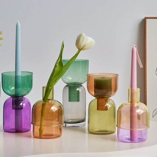Glass Candle Holder Candles Stand Home Decor Terrarium Hydroponic Plant Flower Vase Decorative Bottle Bowl Container
