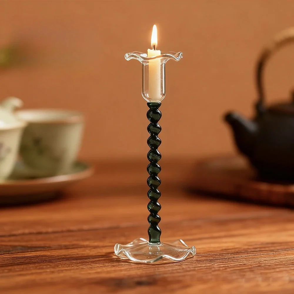 Flower Bud Glass Candle Holder Colorful High-footed Candlesticks for Candles Home Decoration Candle Holder Desktop Ornament Gift