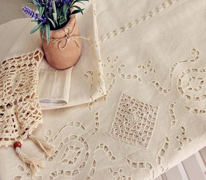 French Solid Cotton Linen Retro Hollow Curtain Handmade Crochet Bottom Stitching Blackout Window Curtain for Living Room