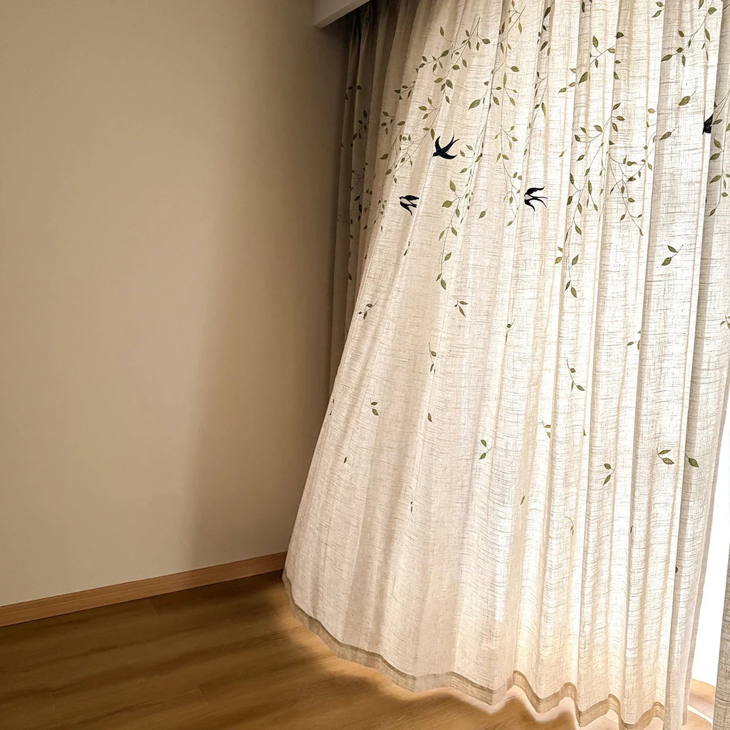French Embroidered Bird Linen Curtain For Living Room, Privacy Sheer Curtain For Bedroom, Machine Washable .Easy Install Curtain