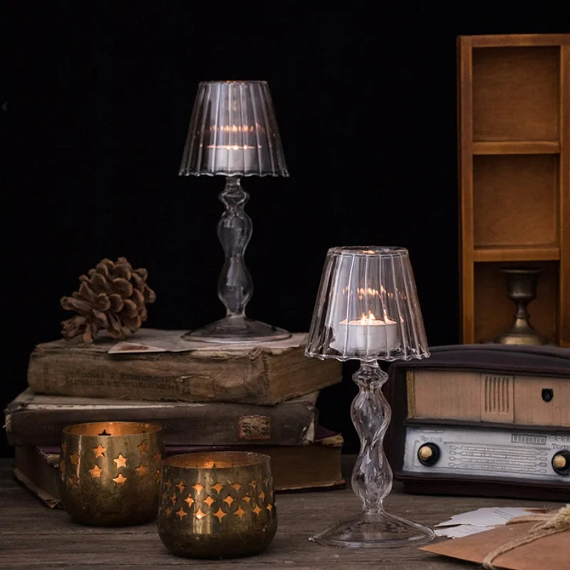 French Style Vintage Home Wedding Decoration Glass Tealight Candle Holder Farmhouse Rustic Candlestick for Table Lamp
