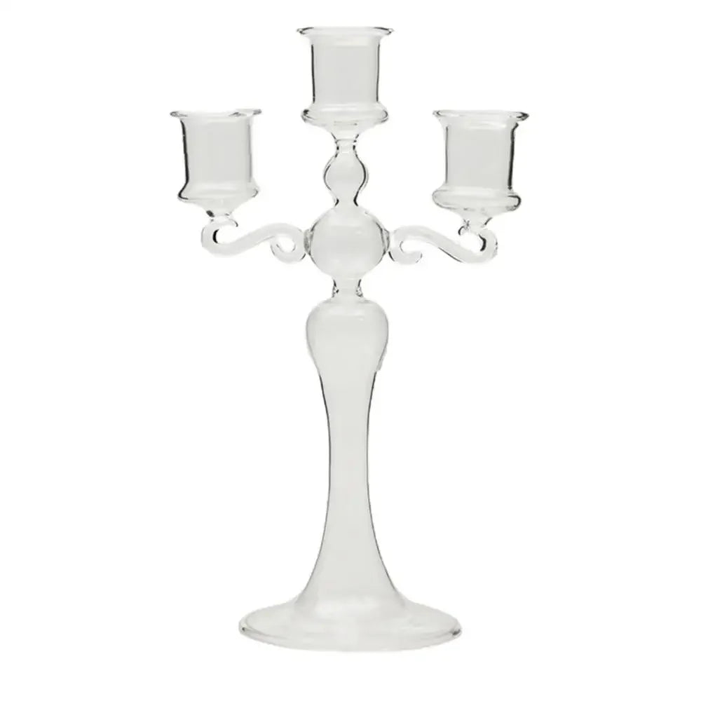 3 Heads Retro Transparent Candlesticks Taper Candle Holders Tall Candlesticks Decoration Party Glass Home Decor Wedding Decor
