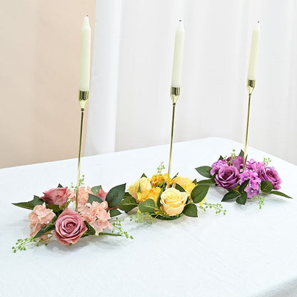 20Cm Rose Garland Candlestick Silk Artificial Flower Wreath For Candle Holder Window Props Home Party Wedding Table Decoration