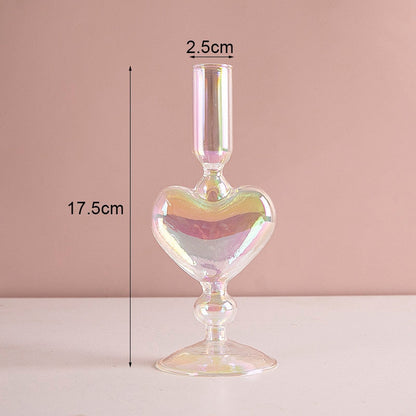 Luxury Iridescent Candle Holders Decor for Table Nordic Rainbow Vase Flower Home Decoration Glass Candlestick Wedding Centerpiec