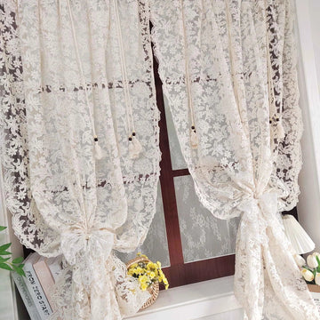 French Lace Tulle Curtain, Sling Tassel Special Design Beige Curtain For Bedroom Living Room, Window Curtain, Door Curtain