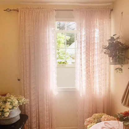 2PCS French Rustic Lace Pink Sheer Curtain For Luxurious Living Room, Princess Room, Balcony Drapes,Home Window Curtains