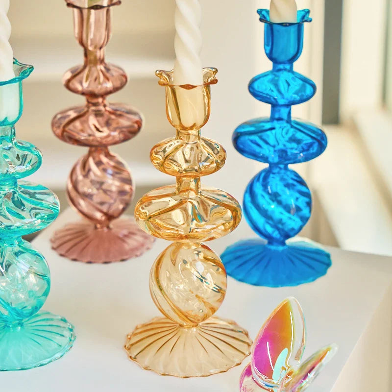 Decorative Candle Holders Colorful Glass Flower Vase for Home Decoration Wedding Decoration Centerpieces Candlestick Gift