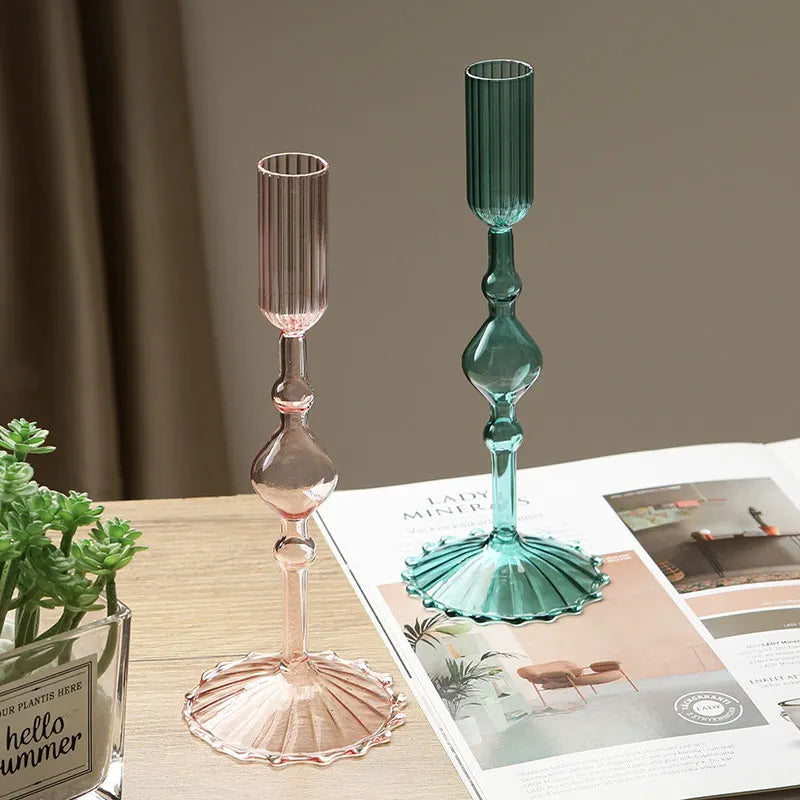 Retro Glass Candle Holder Wedding Supplies Candlelight Dinner Candlestick Props Ornament High Footed Candlestick Home Decoration