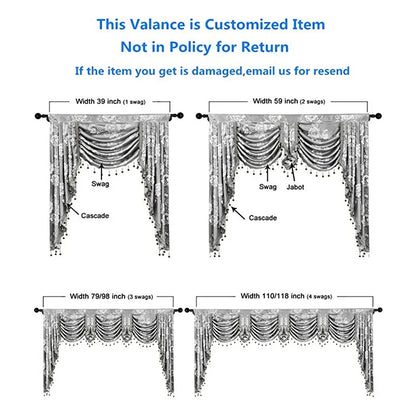 White Linen Valance Curtain Head Luxury Beaded Lace Voile Valance Curtain Wavy Curtain Custom Window Panel Drape for Living Room