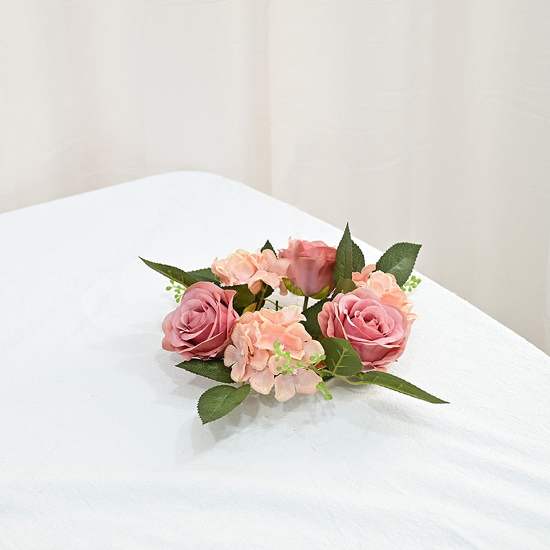 20Cm Rose Garland Candlestick Silk Artificial Flower Wreath For Candle Holder Window Props Home Party Wedding Table Decoration