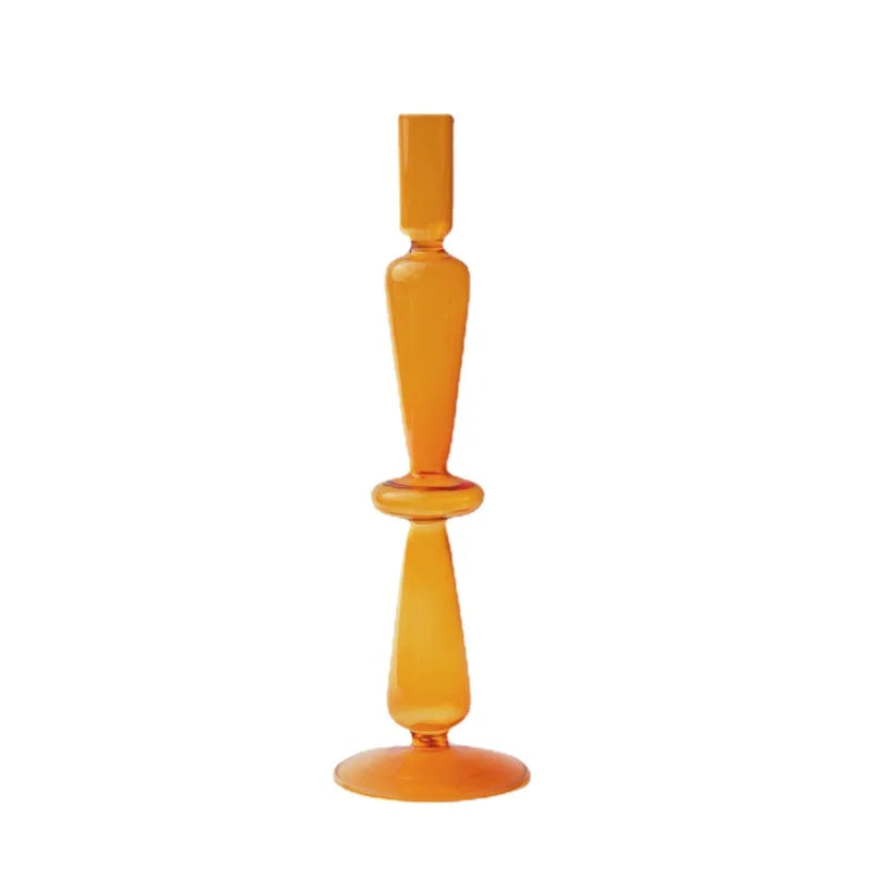 Nordic Orange Glass Taper Candle Holder Creative Home Decor Wedding Party Dinner Candlelight Decoration Living Room Candlestick