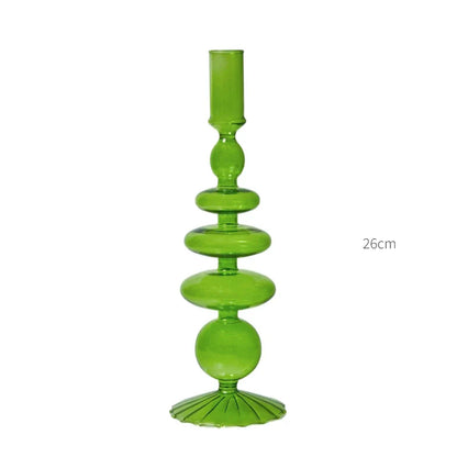 Lazzy House Candle Holders Decoration Wedding Nordic Green Glass Candlestick Home Decor Vases Christmas Gift Home Candles