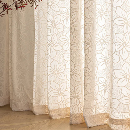 French Style Living Room Curtain Cream Beige Bedroom Decorative Curtains Floral Pattern Light-transmitting Study Curtains IG 커튼