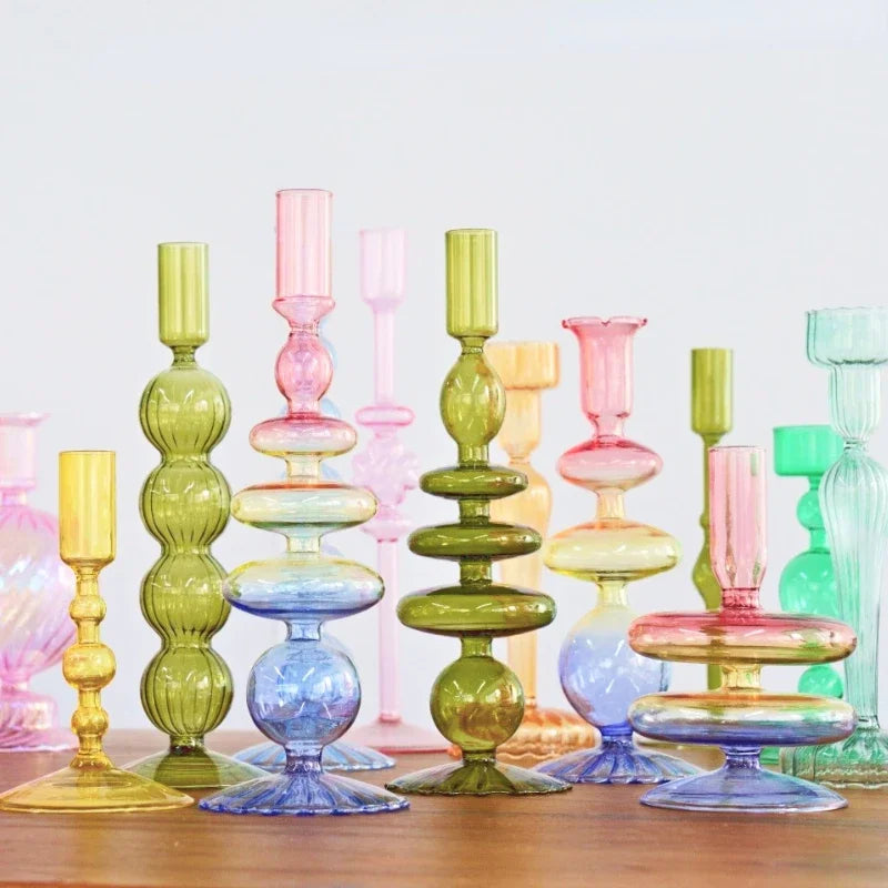 Decorative Candle Holders Colorful Glass Flower Vase for Home Decoration Wedding Decoration Centerpieces Candlestick Gift