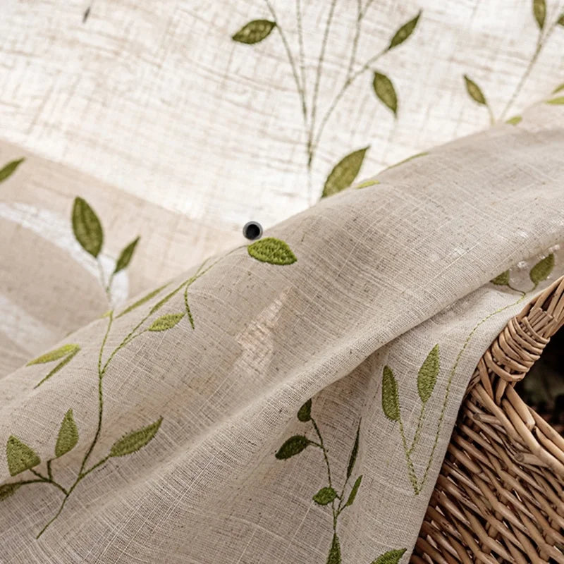 French Embroidered Bird Linen Curtain For Living Room, Privacy Sheer Curtain For Bedroom, Machine Washable .Easy Install Curtain