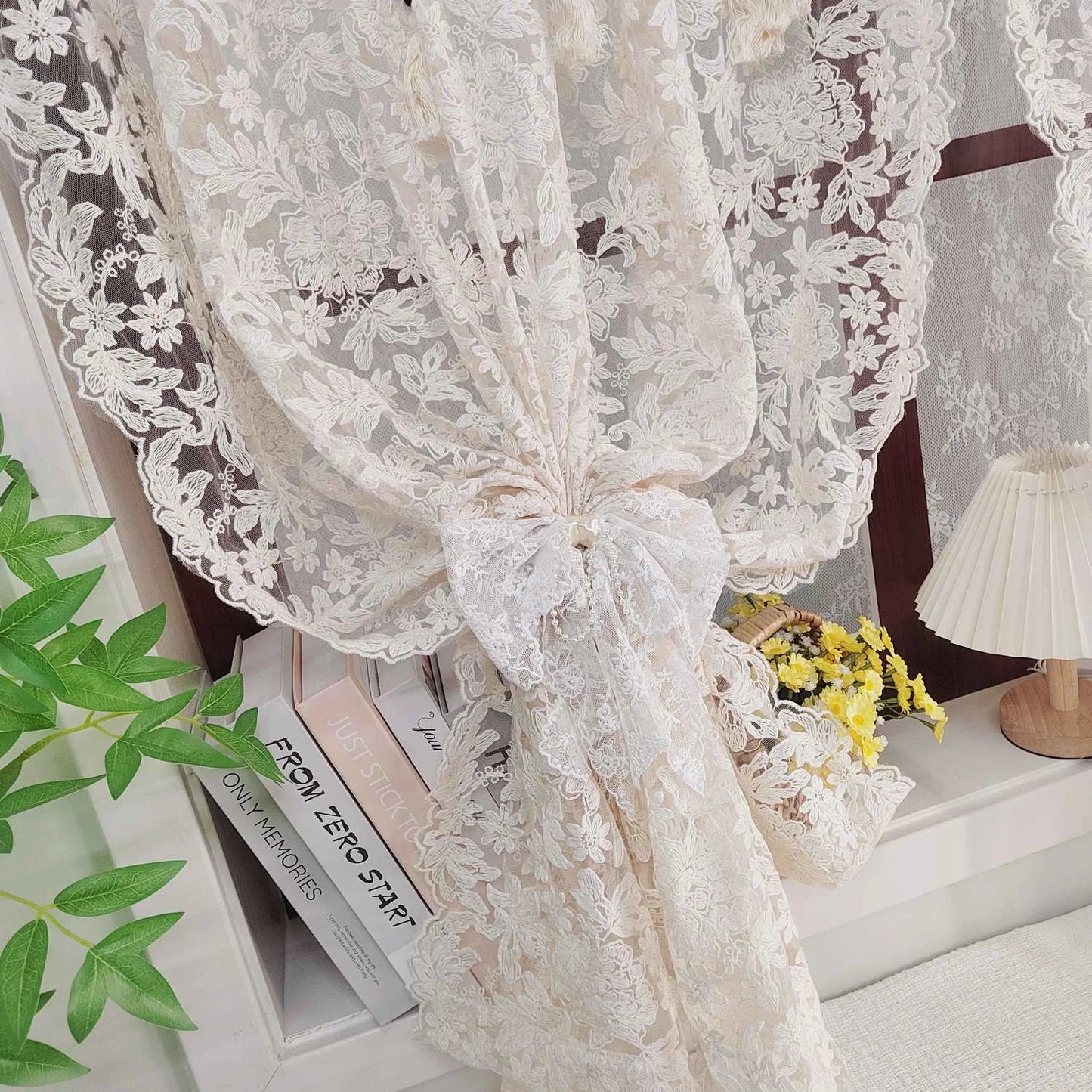 French Lace Tulle Curtain, Sling Tassel Special Design Beige Curtain For Bedroom Living Room, Window Curtain, Door Curtain