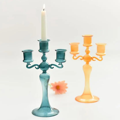 3 Heads Retro Transparent Candlesticks Taper Candle Holders Tall Candlesticks Decoration Party Glass Home Decor Wedding Decor