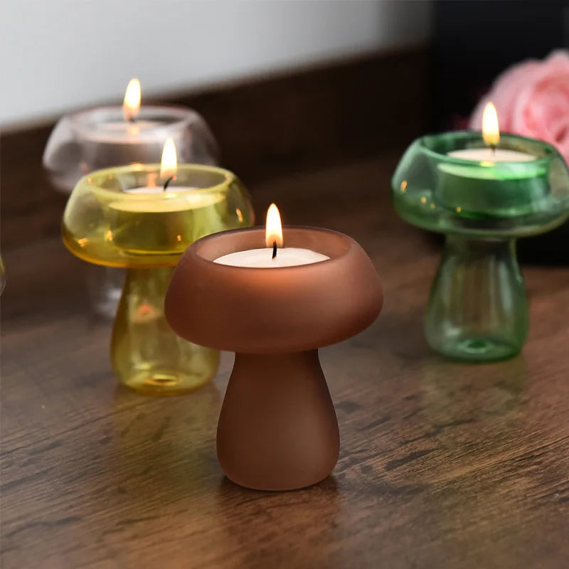 Creativity Mushroom-Shaped Candle Holder Glass Candlesticks Cute Room Decoration Desktop Ornament Home Decoration Ambiance Gifts
