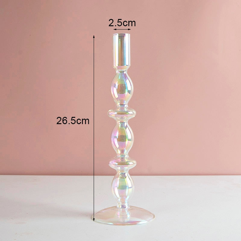 Luxury Iridescent Candle Holders Decor for Table Nordic Rainbow Vase Flower Home Decoration Glass Candlestick Wedding Centerpiec