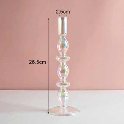Luxury Iridescent Candle Holders Decor for Table Nordic Rainbow Vase Flower Home Decoration Glass Candlestick Wedding Centerpiec