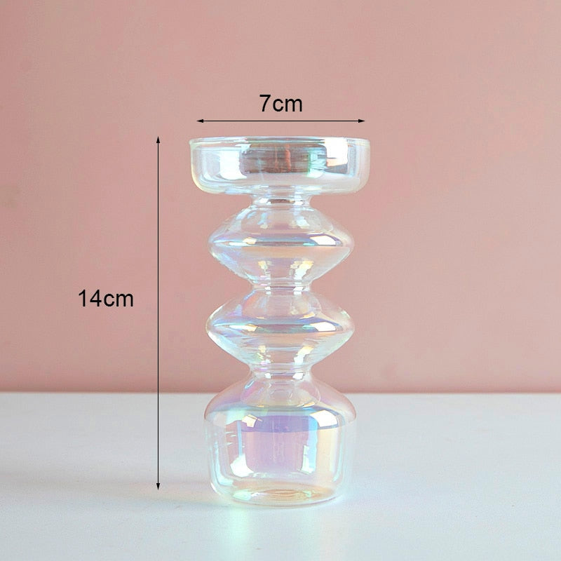 Luxury Iridescent Candle Holders Decor for Table Nordic Rainbow Vase Flower Home Decoration Glass Candlestick Wedding Centerpiec