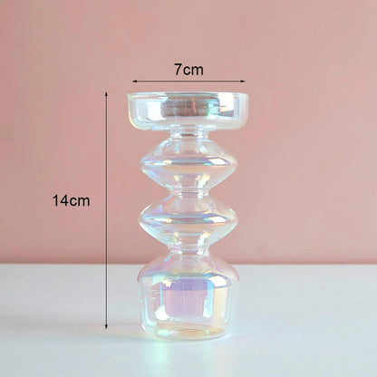 Luxury Iridescent Candle Holders Decor for Table Nordic Rainbow Vase Flower Home Decoration Glass Candlestick Wedding Centerpiec