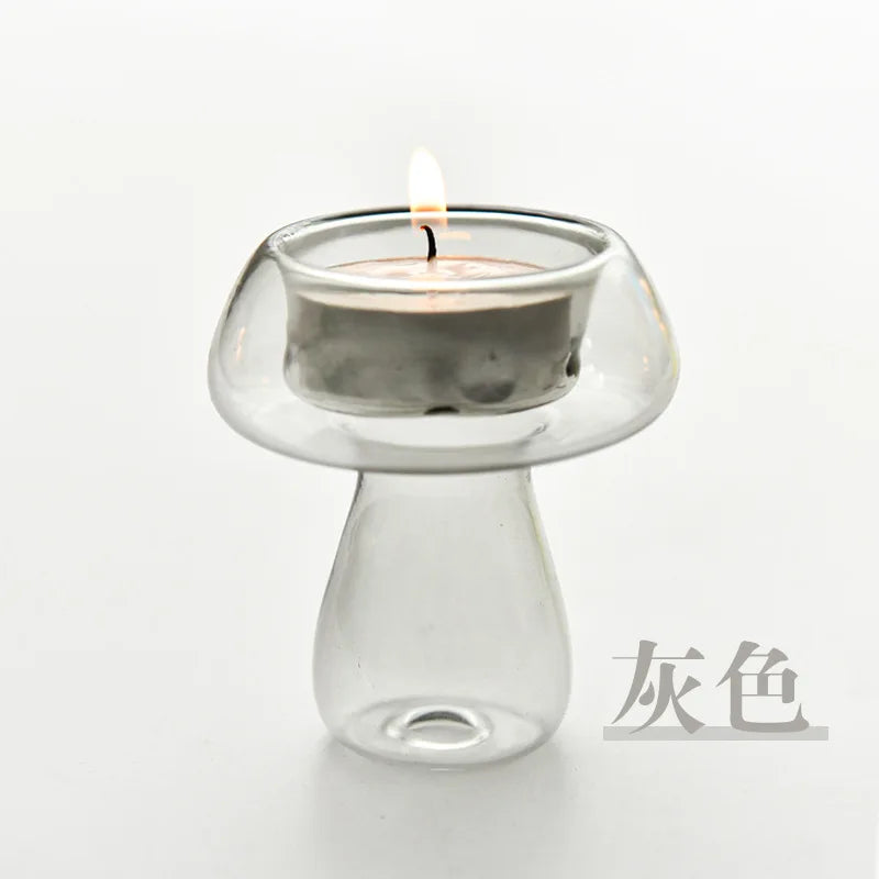 Creativity Mushroom-Shaped Candle Holder Glass Candlesticks Cute Room Decoration Desktop Ornament Home Decoration Ambiance Gifts