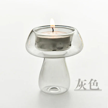 Creativity Mushroom-Shaped Candle Holder Glass Candlesticks Cute Room Decoration Desktop Ornament Home Decoration Ambiance Gifts